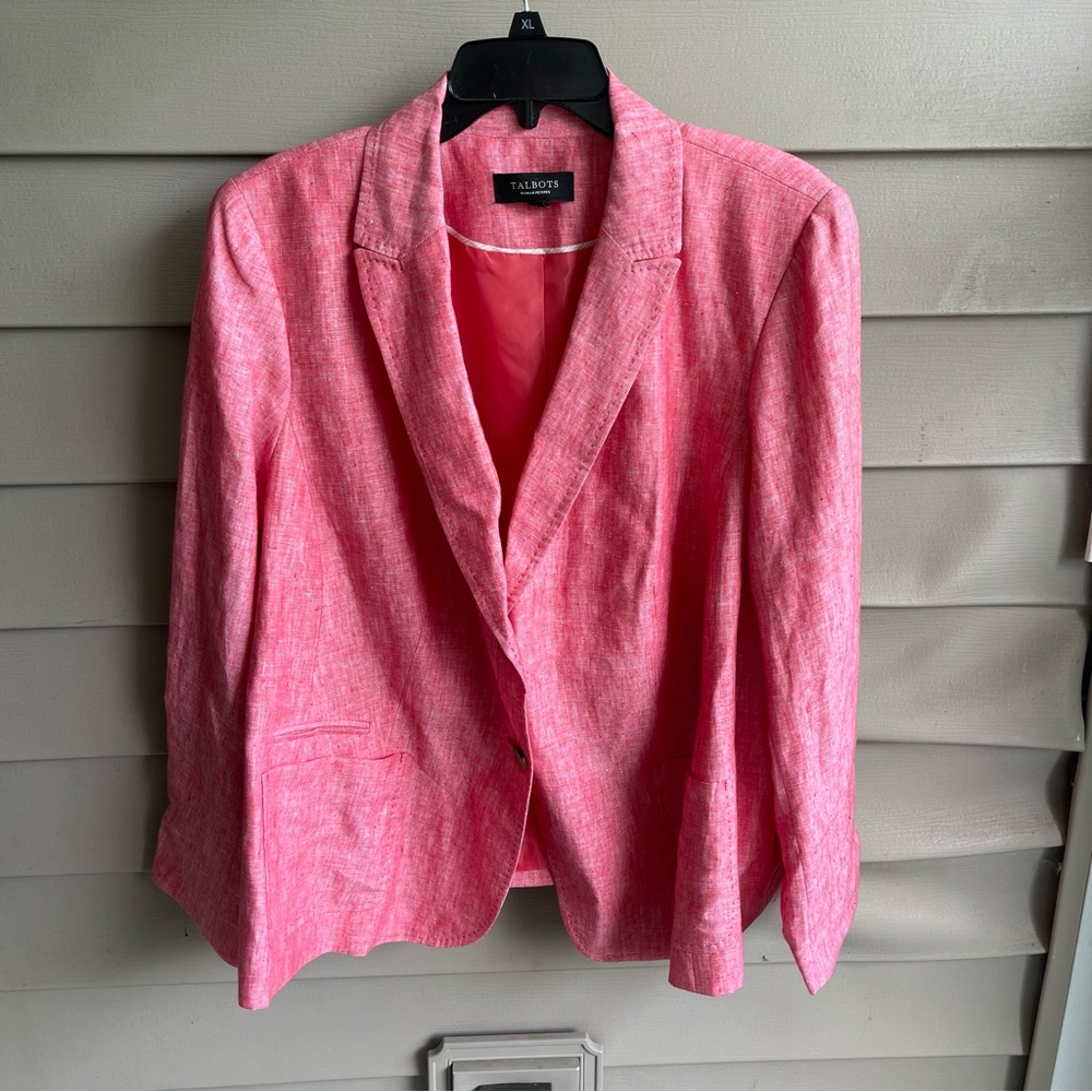 Talbots Pink Linen Blazer Size 20W Petite Two‎ Button Preppy Office Old Money